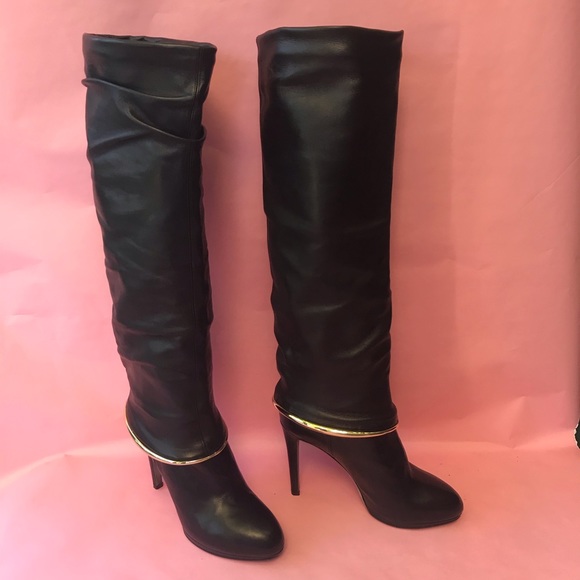 Black Sergio Rossi pull on leather boots in box